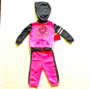 Pink/Grey Girls Jogging Suit Size 12mos NWT! “Girls Can Be Anything”